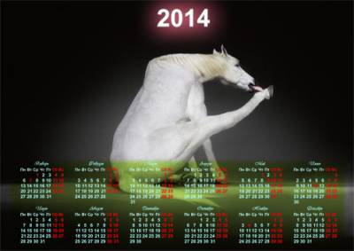 Скачать Календарь 2014 - Белая смешная лошадка бесплатно